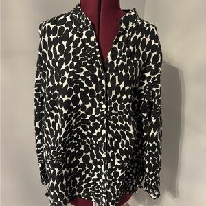 Linen 3x Black and White Printed Button-Front Blouse